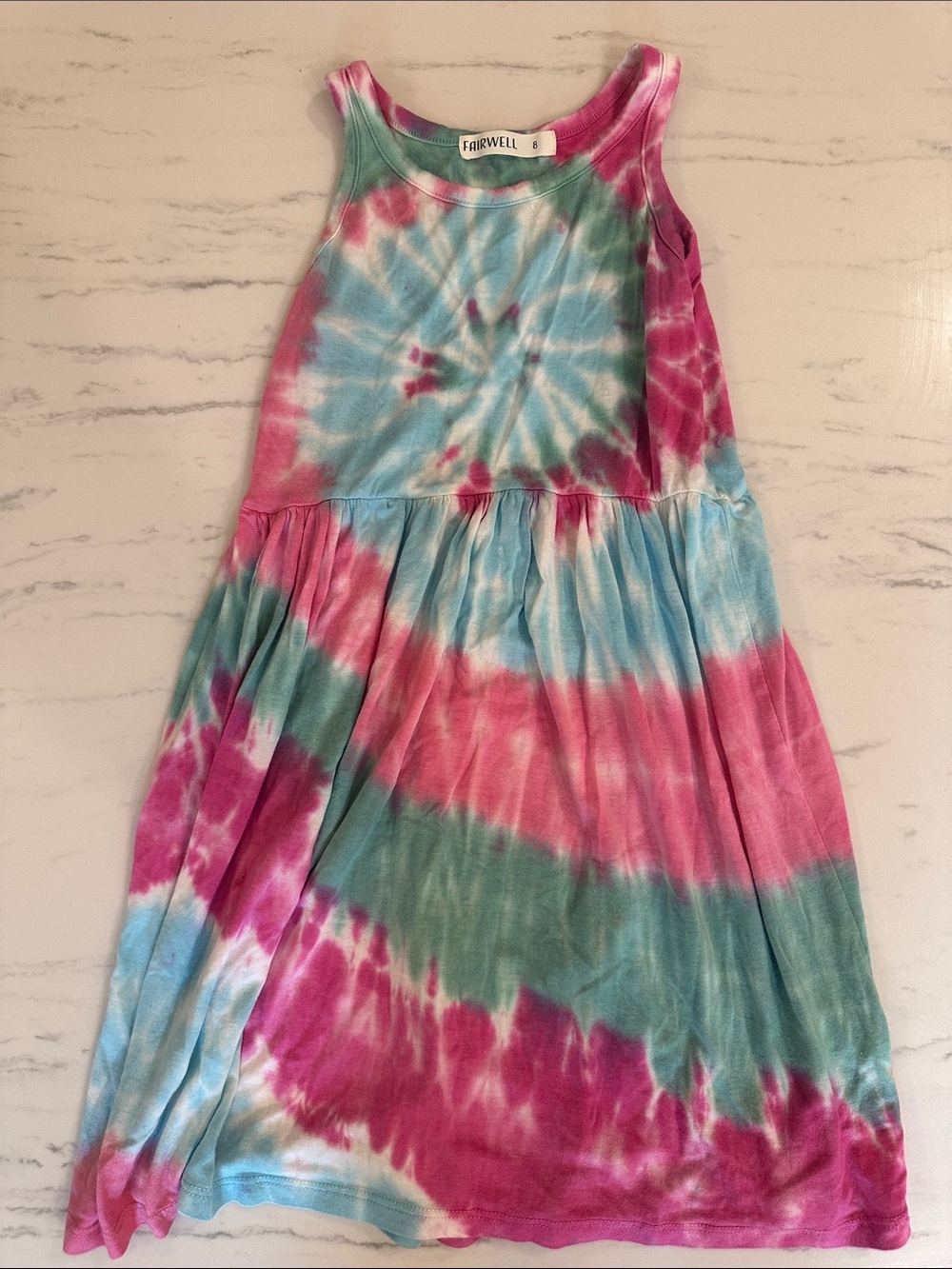 Fairwell Tie-Dye A-Line Skirt in Pink, Teal & White. Size 8- never worn